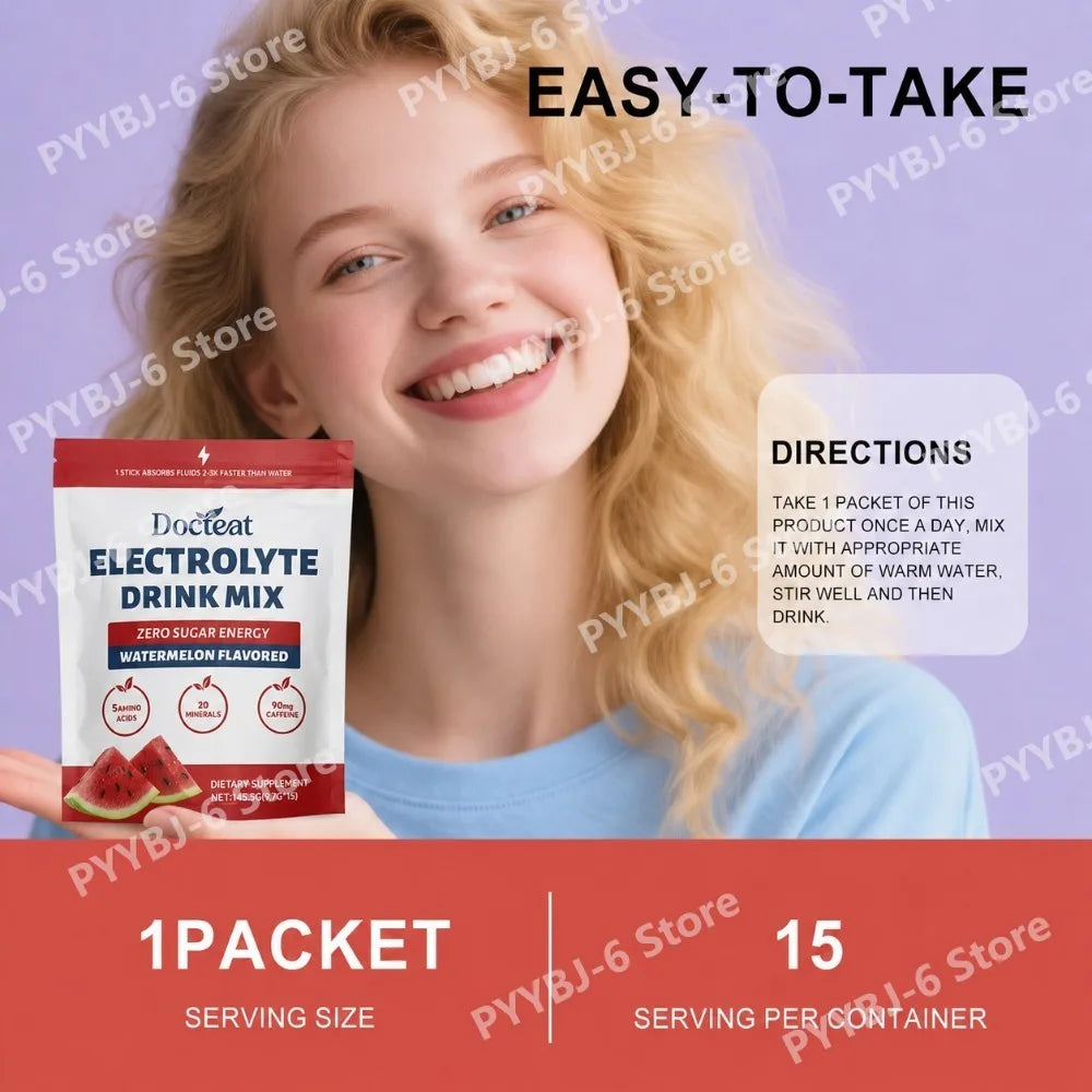 Electrolyte Drink Mix: Watermelon Flavored Zero Sugar Powder (15 Servings).