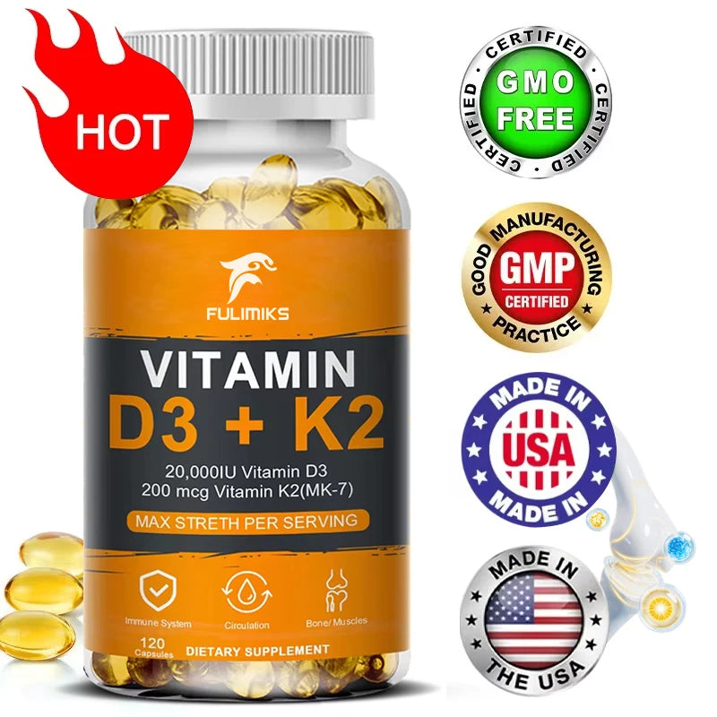 Vitamin D3 K2 Capsule:  20,000 IU (Strong Dosage)