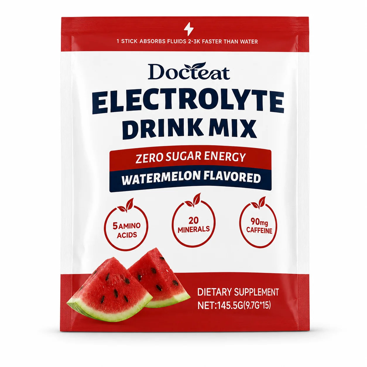 Electrolyte Drink Mix: Watermelon Flavored Zero Sugar Powder (15 Servings).