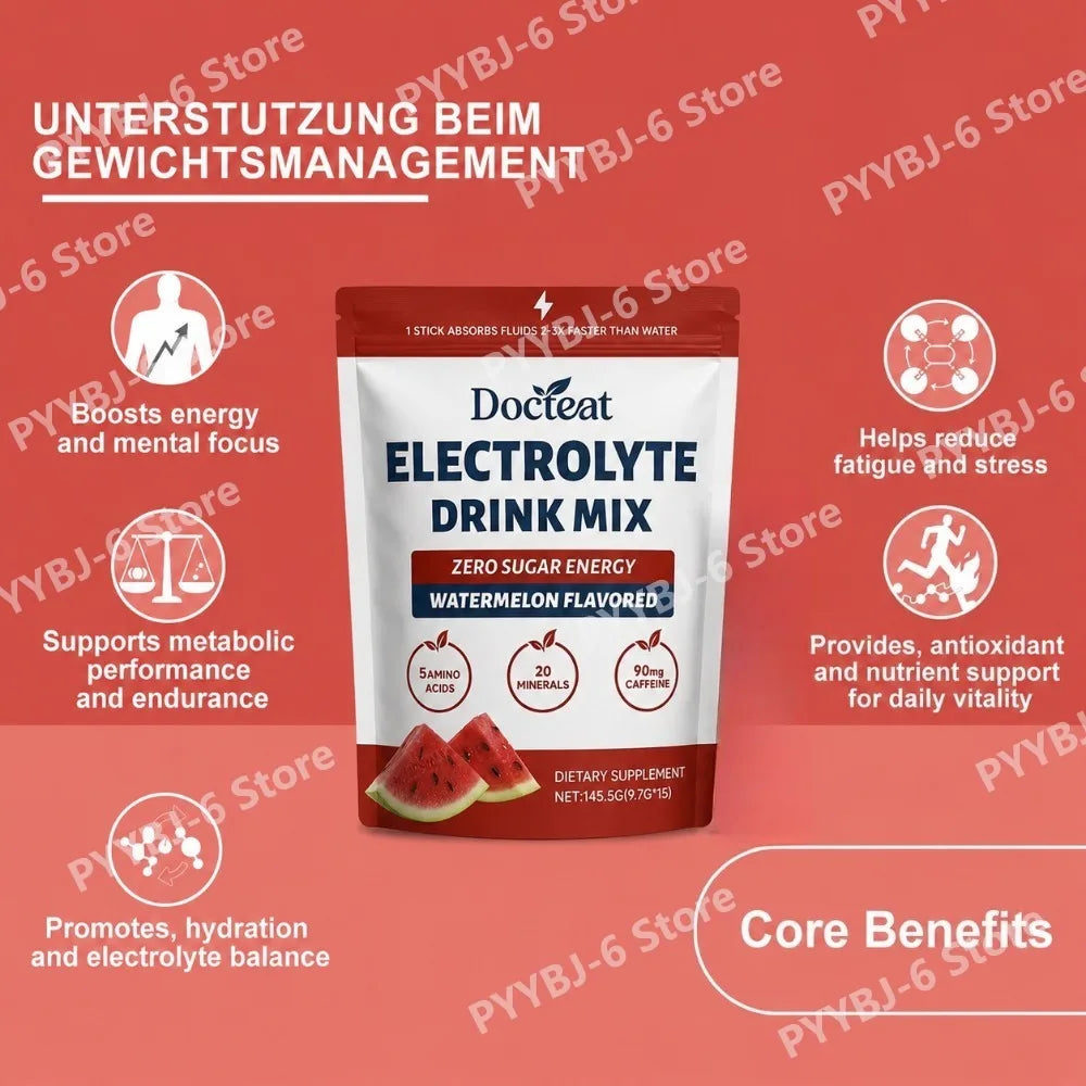 Electrolyte Drink Mix: Watermelon Flavored Zero Sugar Powder (15 Servings).