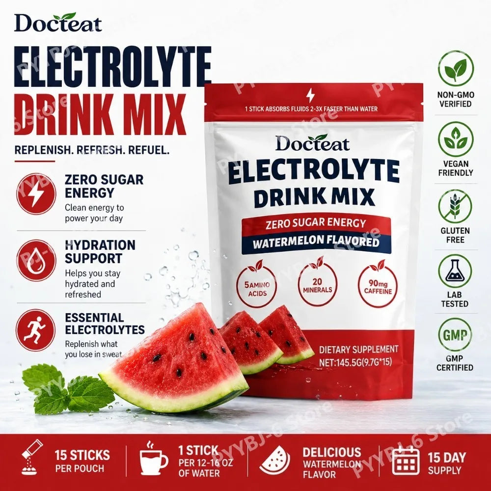 Electrolyte Drink Mix: Watermelon Flavored Zero Sugar Powder (15 Servings).