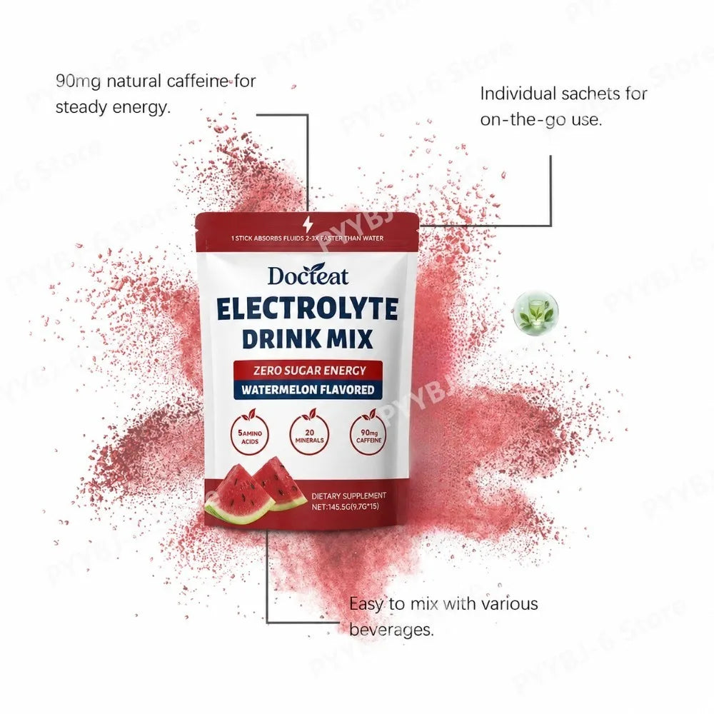 Electrolyte Drink Mix: Watermelon Flavored Zero Sugar Powder (15 Servings).