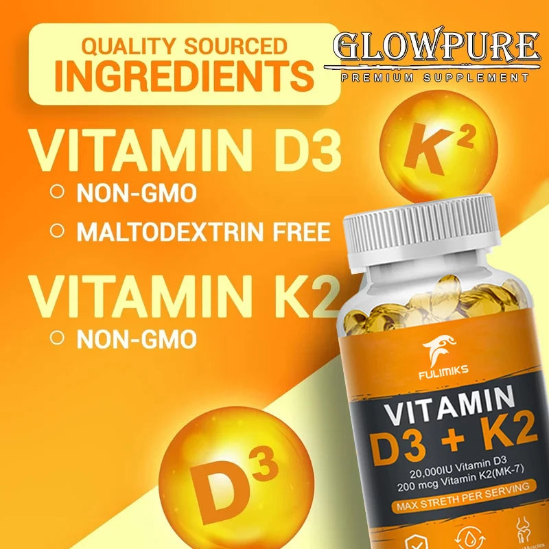 Vitamin D3 K2 Capsule:  20,000 IU (Strong Dosage)