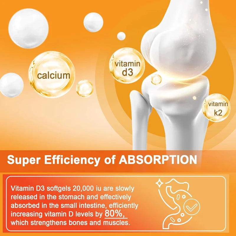 Vitamin D3 K2 Capsule:  20,000 IU (Strong Dosage)