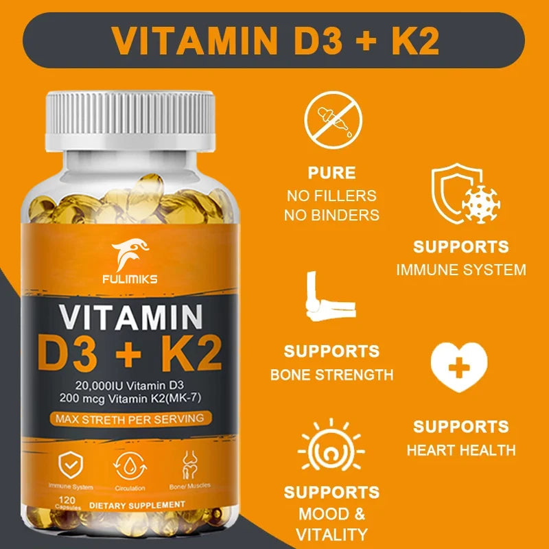 Vitamin D3 K2 Capsule:  20,000 IU (Strong Dosage)